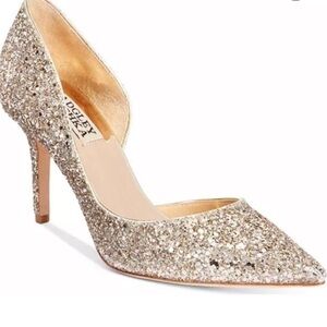 Badgley Mischka Gold Glitter D'Orsay Pointed-Toe Heel
